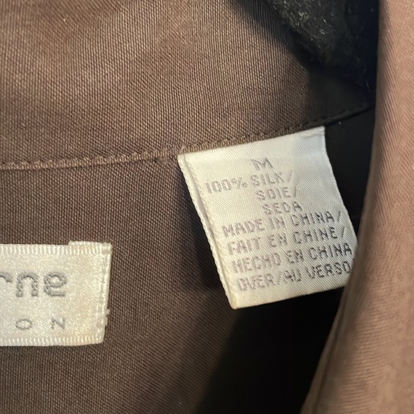 Vintage Brown Silk Button Down size M - Picture 5 of 6